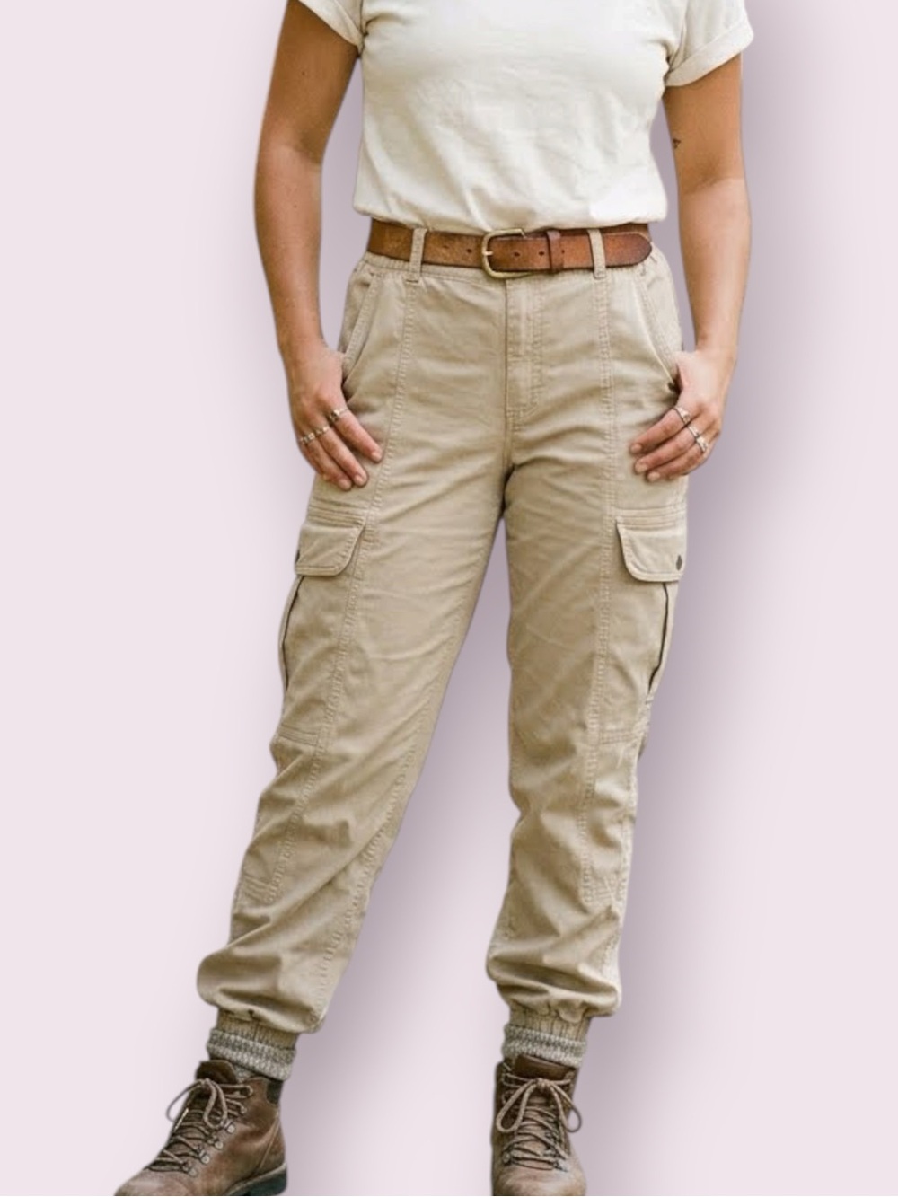 Garage High-Rise Cargo Jogger Pants Tan Khaki Size Large